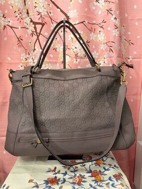 Gucci Guccissima Leather Mayfair Bow Large Tote Bag Mauve/Lavender
